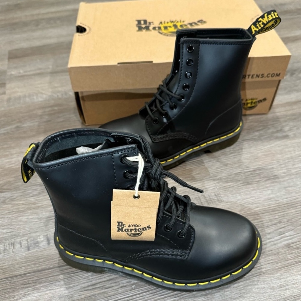 Dr. Martens Black Combat Boots with Yellow Stitching